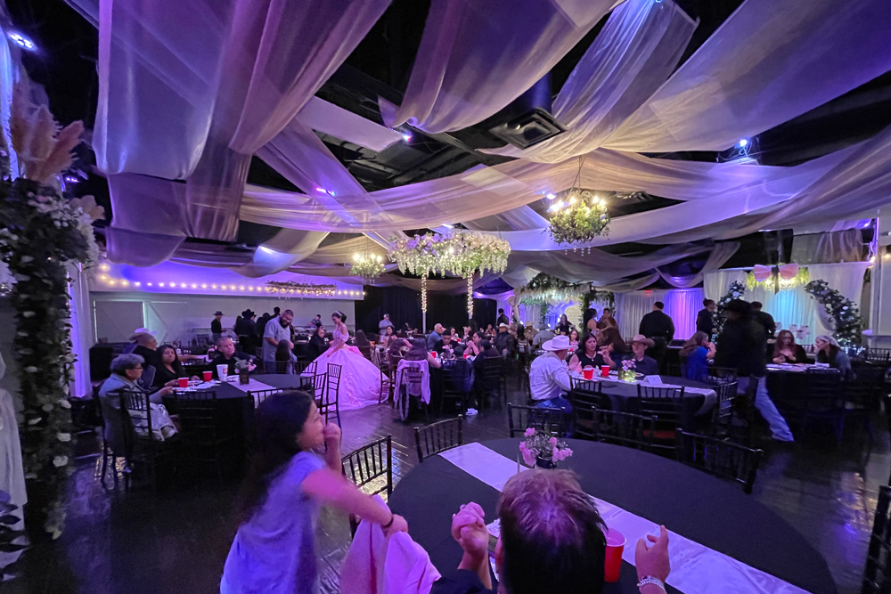 Beautiful ceiling fabric that shimmers with the accent lights and creates a beautiful effect